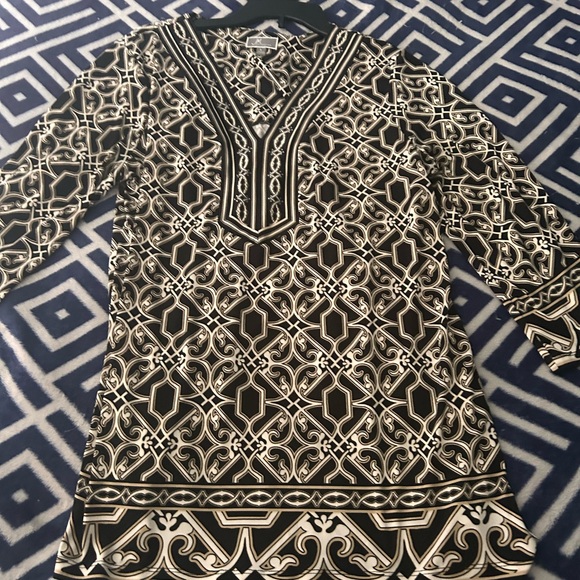 JM Collection Black and White Patterned Tunic - Picture 1 of 4
